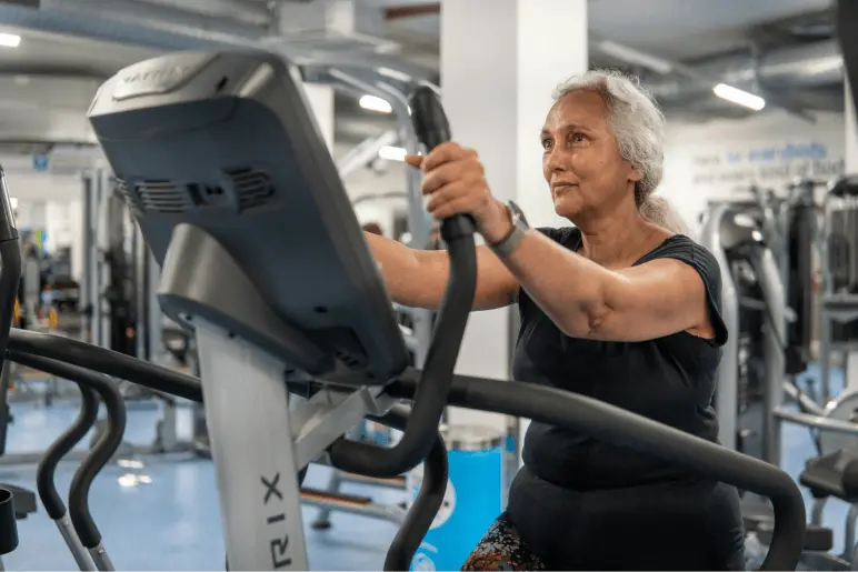 Elderly woman exercising.